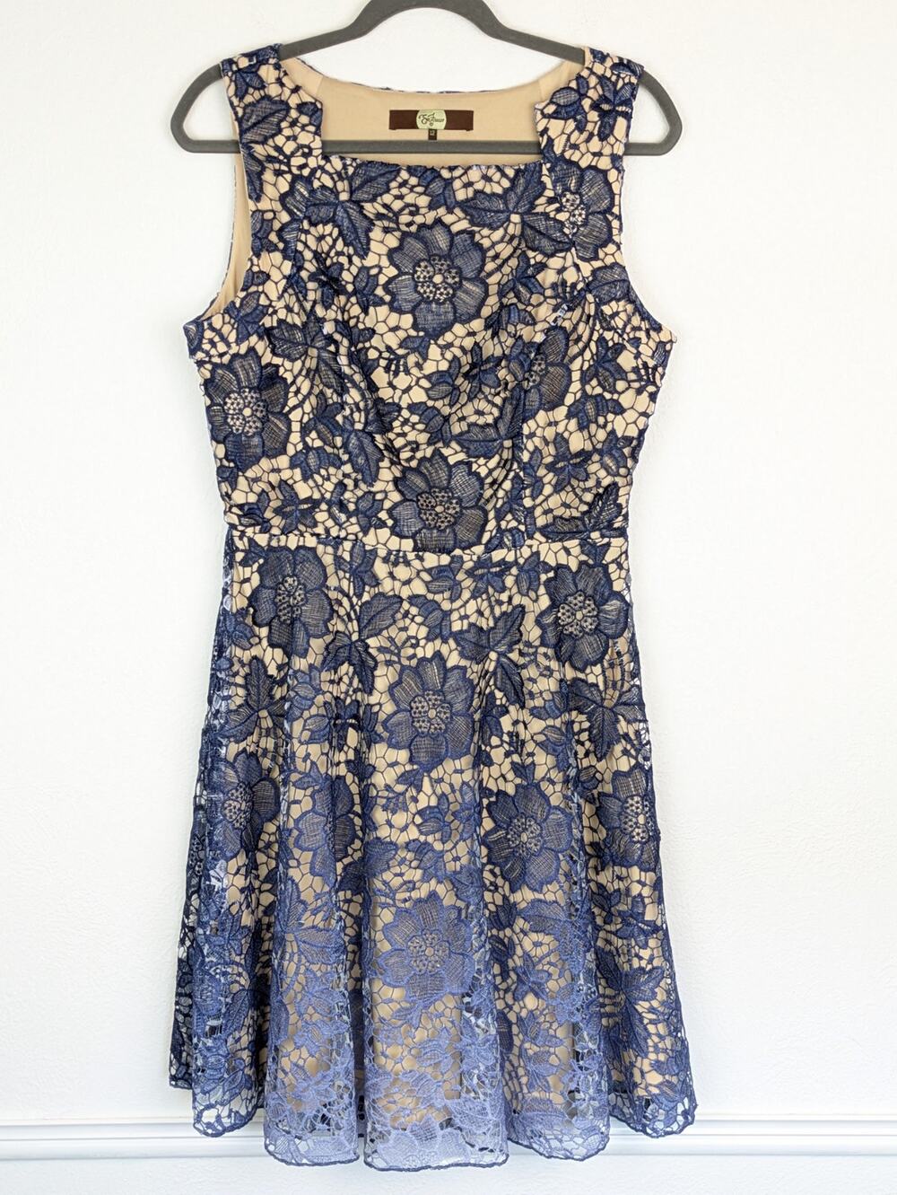 Eva Franco Dress Floral Lace Party Ombre Cottagecore Romantic Boho Blue Size 12